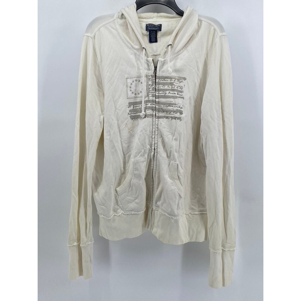 POLO JEANS COMPANY Women's Flag Logo Hooded Zip-Up Sweater SZ XL